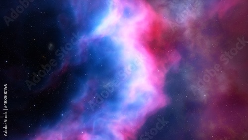 nebula gas cloud in deep outer space, science fiction illustrarion, colorful space background with stars 3d render