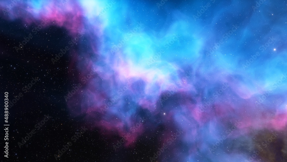 nebula gas cloud in deep outer space, science fiction illustrarion, colorful space background with stars 3d render