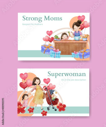 Facebook template with love supermom concept,watercolor style
