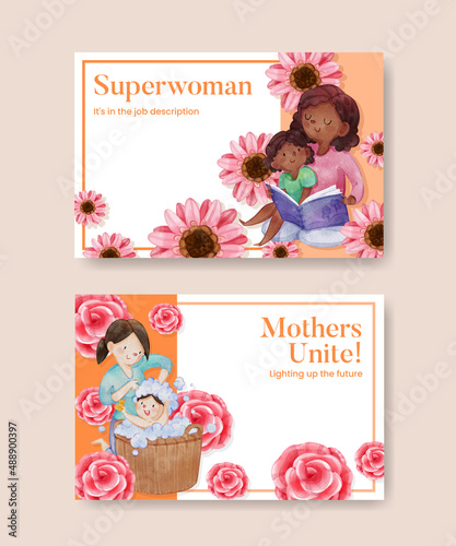 Facebook template with love supermom concept,watercolor style