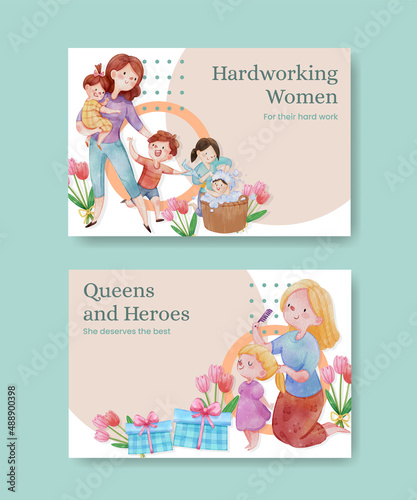 Facebook template with love supermom concept,watercolor style