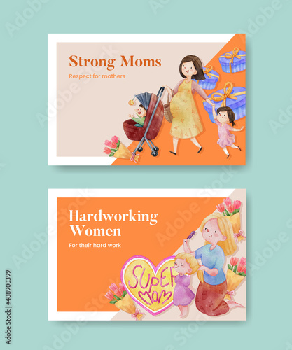 Facebook template with love supermom concept,watercolor style
