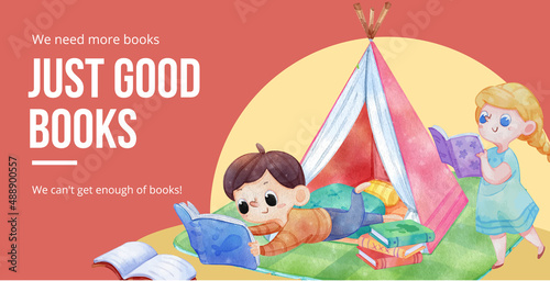 Billboard template with world book day concept,watercolor style