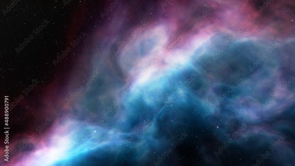 nebula gas cloud in deep outer space, science fiction illustrarion, colorful space background with stars 3d render