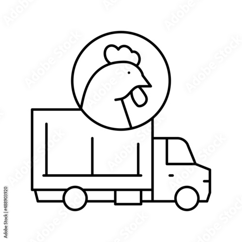 chicken truck transportation line icon vector illustration