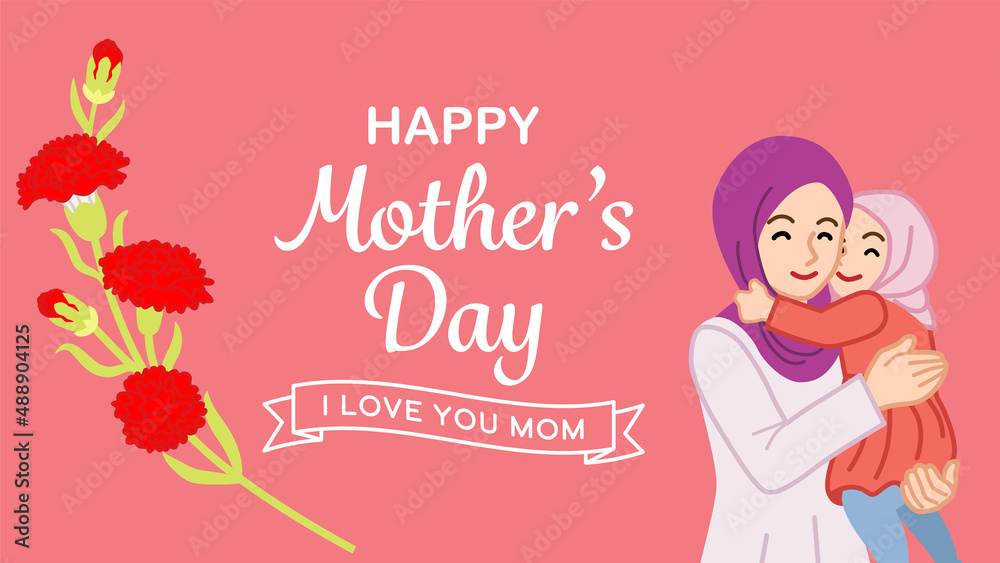 Mother's day template design, Muslim mother embracing a daughter Mother's day template design, Muslim mother embracing a daughter