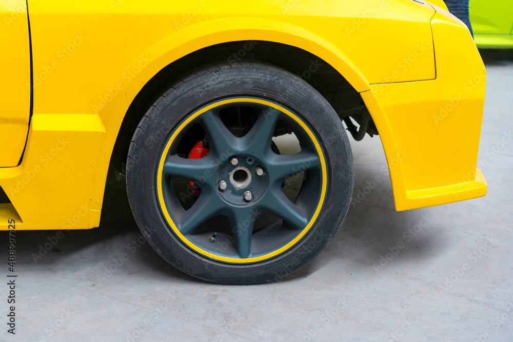 wheel yellow sports modern car ,electric car exhibition