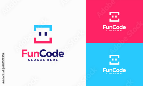 Fun Code logo designs concept vector, Coding Programmer logo template