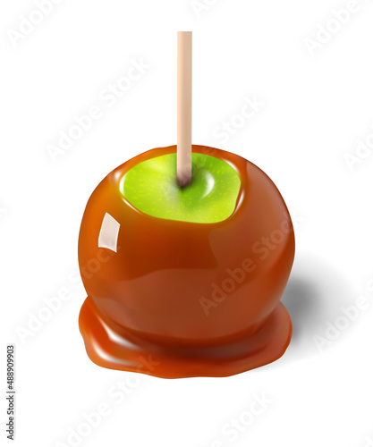 Homemade Caramel Apple on a white Background. Realistic vector, 3d illustration © leezarius