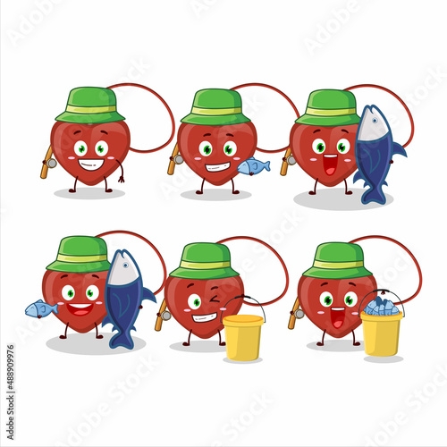 A fisherman red heart necklace cartoon picture catch a big fish
