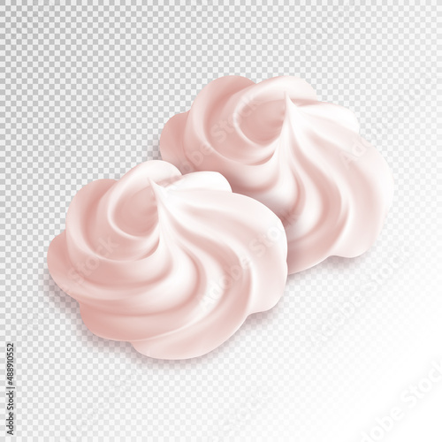 Two pink marshmallows on a white isolated background. Realistic vector, 3d illustration