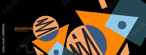 Abstract background. Blocks, lines, triangles, circles composition. Techno or business concept for wallpaper, banner, background, landing page