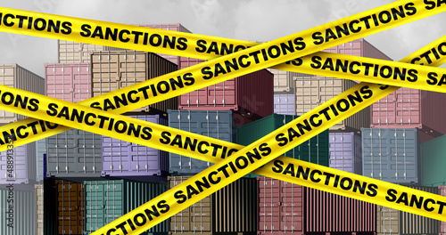 Economic sanctions and government restrictions or punitive tariffs as a financial penalty or commercial sanction and trade barrier from countries to cause financial pain and incentive. photo