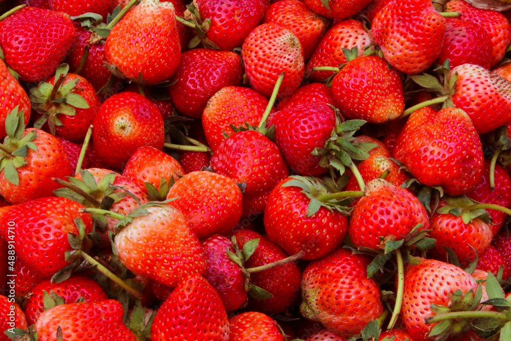 close up Beautiful red ripe strawberries in top view. close up Beautiful red ripe strawberries in top view.