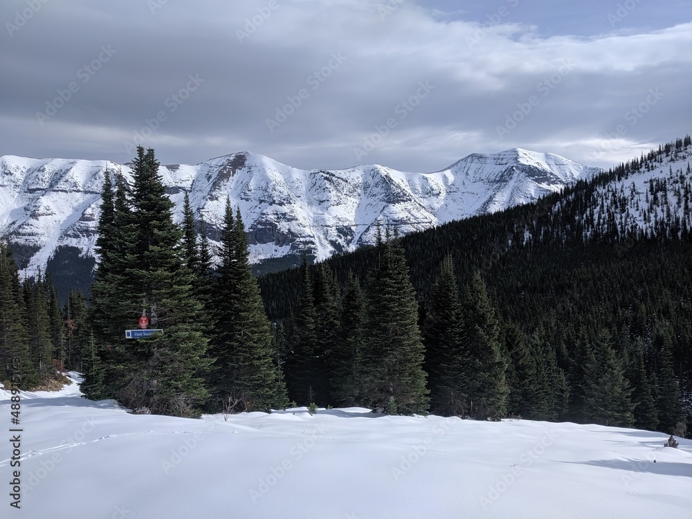 snow covered mountain view from ski hill 