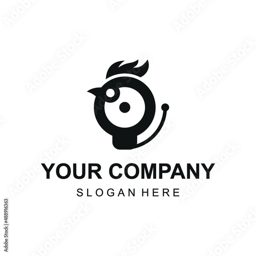 Rooster head shaped alarm logo vector