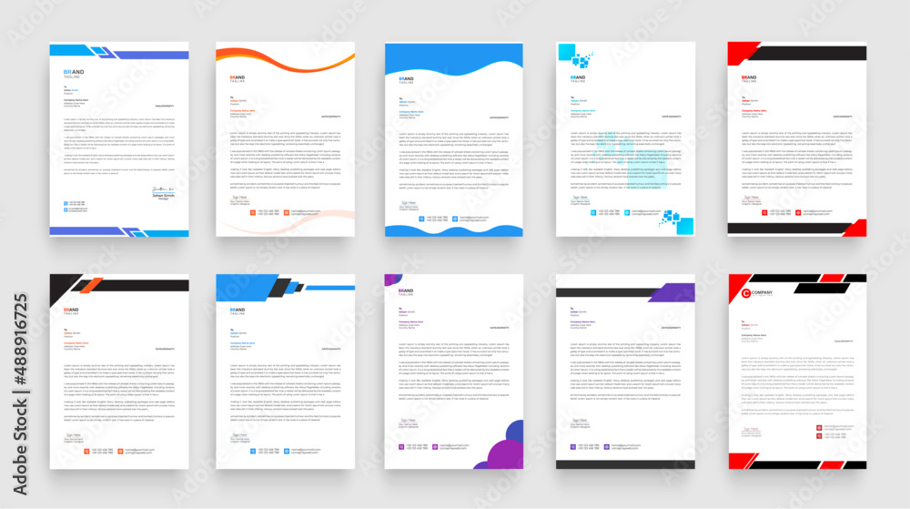 Creative & Clean deferent design business style letterhead template Set or bundle of your corporate business project design. Set to print with vector & illustration. corporate letterhead bundle design