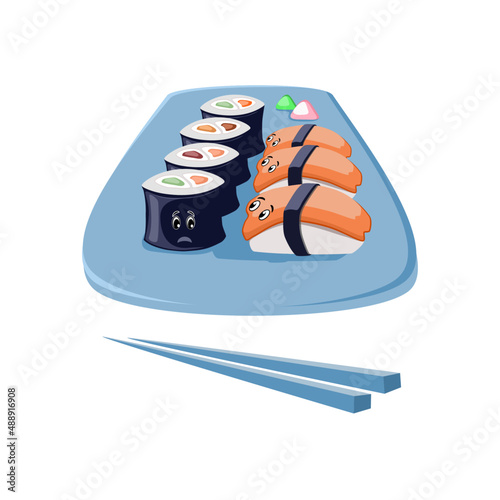 Vector illustration with funny rolls character design in digital flat cartoon technique isolated on white 