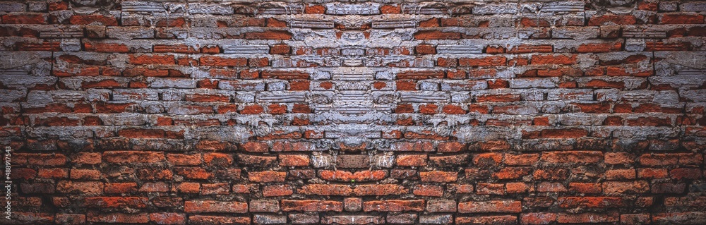 Old vintage retro style bricks wall for abstract panorama red brick ...