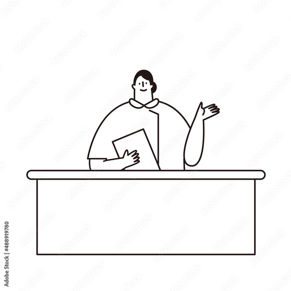 Vector illustration of a woman wearing a reception counter and a lab coat. Vector illustration of a woman wearing a reception counter and a lab coat.