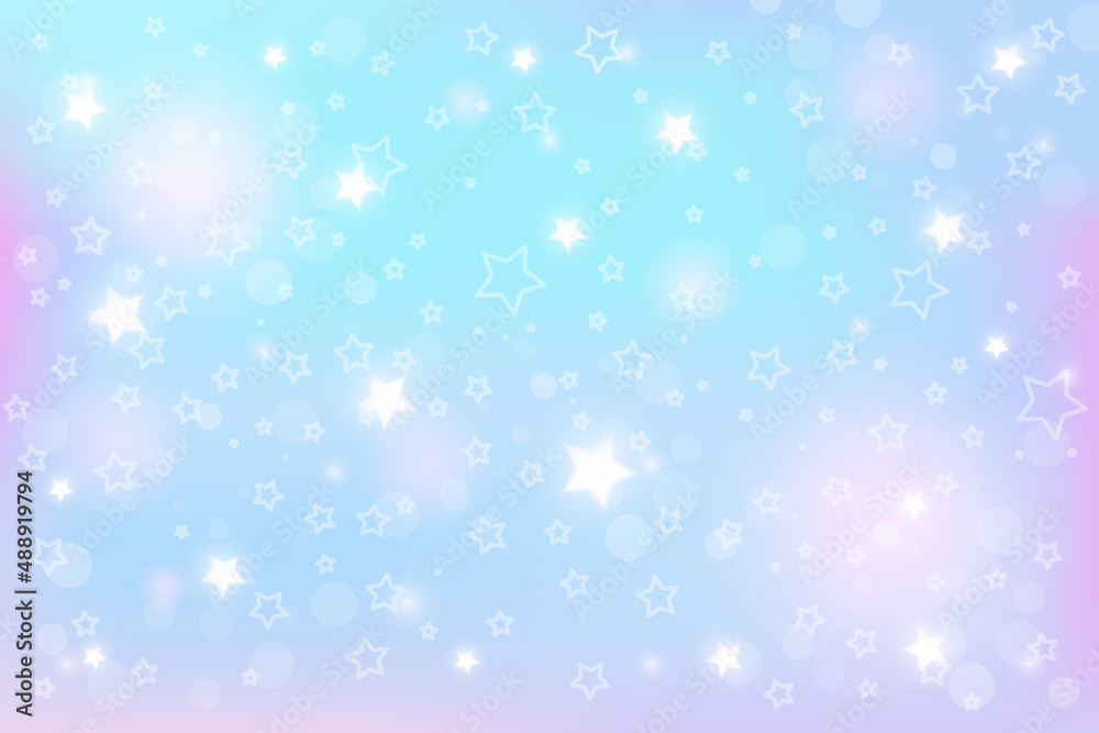 Holographic fantasy background. Abstract unicorn sky with stars. Magical landscape, abstract pattern. Vector