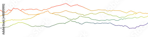 Colored curved lines on a white background, imitation of mountain ranges. Vector design, minimalism..