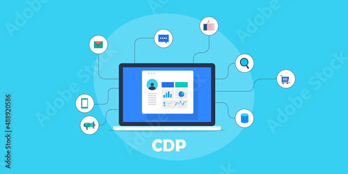 CDP - Customer Data Platform. - Software technology business solution concept. Flat design web banner template.