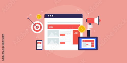 Advertising campaign, web promotion, online branding and digital marketing concept. Modern flat design marketing vector illustration for presentation.