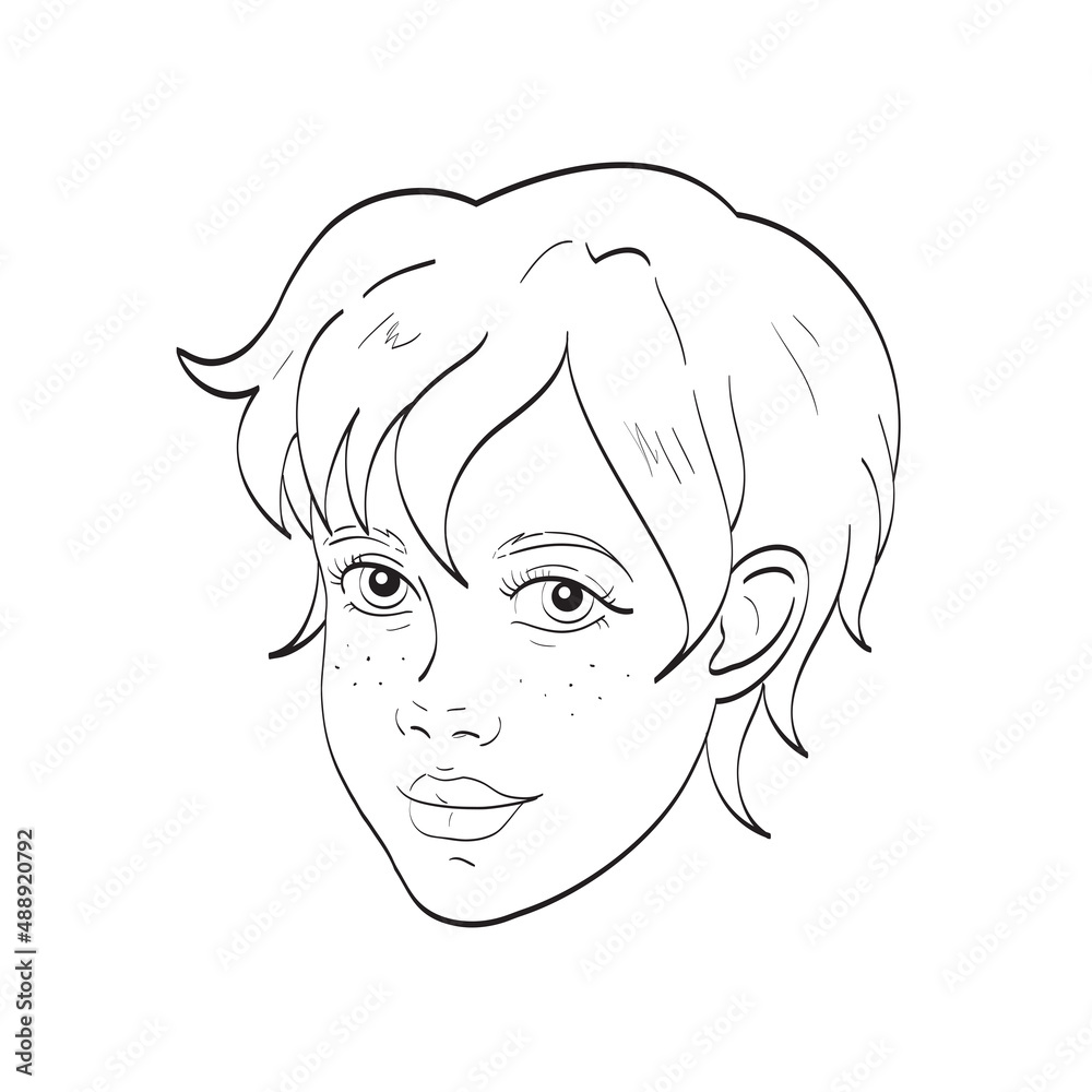 Hand drawn female fashion portrait. Vector line art illustration. Avatar of a young woman, teenager girl. Hand drawn female fashion portrait. Vector line art illustration. Avatar of a young woman, teenager girl.