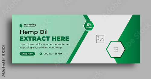 Hemp product cbd oil social media banner or facebook cover template with editable creative business marketing layout