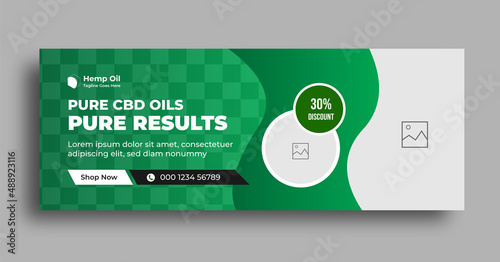 Hemp product cbd oil social media banner or facebook cover template with editable creative business marketing layout