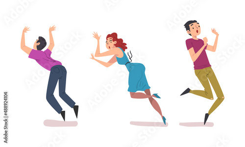 Falling people with frightened face expression set cartoon vector illustration