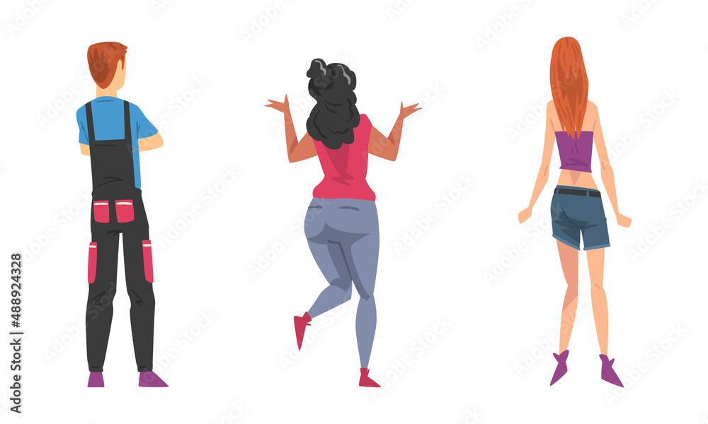 Standing people set. Man and women in casual clothes cartoon vector illustration