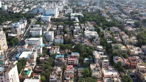 Chennai is located on the south–eastern coast of India in the north–eastern part of Tamil Nadu on a flat coastal plain known as the Eastern Coastal Plains. Aerial drone shot of Chennai India photo