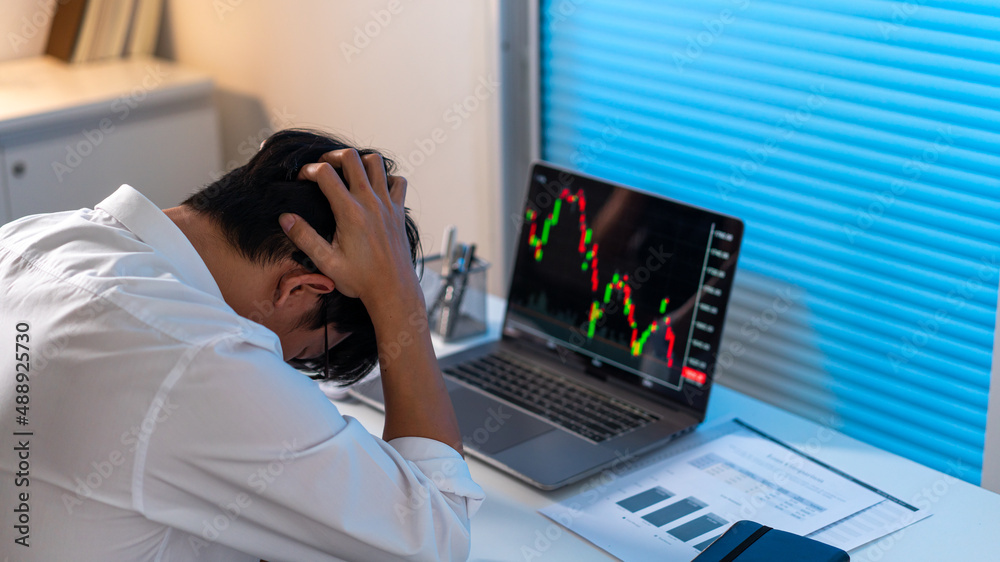 Αυτοκόλλητο Overwork Concept The male who works in the office holding his head with stressfu