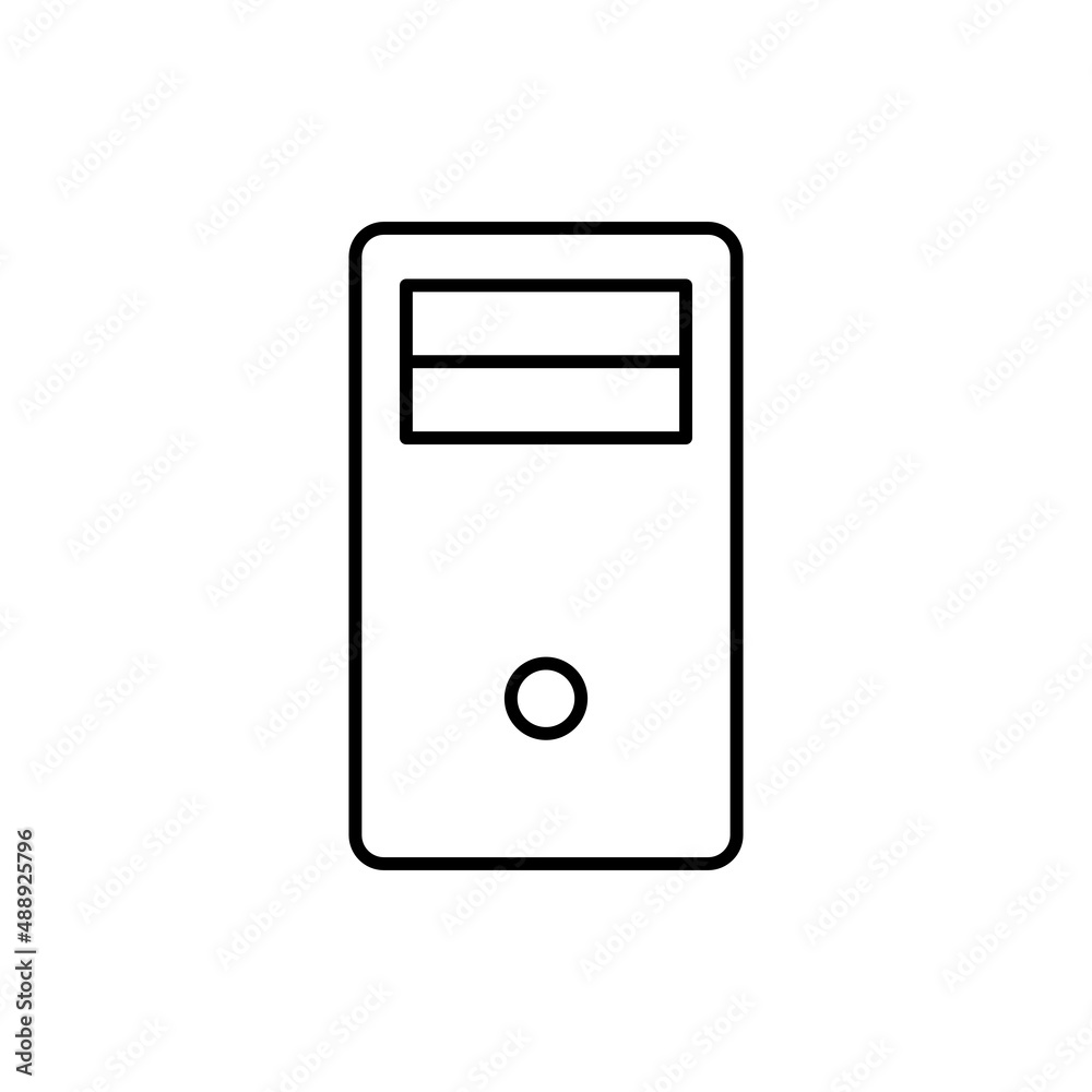 Computer case outline icon. Computer chassis line symbol in flat design ...