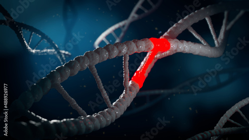 Fototapeta Naklejka Na Ścianę i Meble -  3D render. Medical illustration of the strands of the infected part of the DNA. Soft selective focus