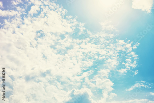 High clouds in the summer sky. Sky background. Meteorological observations of the sky.