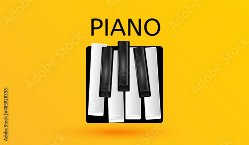 Piano keys musical icon black and white keyboard symbol isolated on yellow background 3d vector illustration style