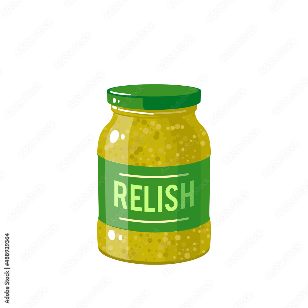 Relish sauce jar. Vector illustration cartoon icon isolated on white
