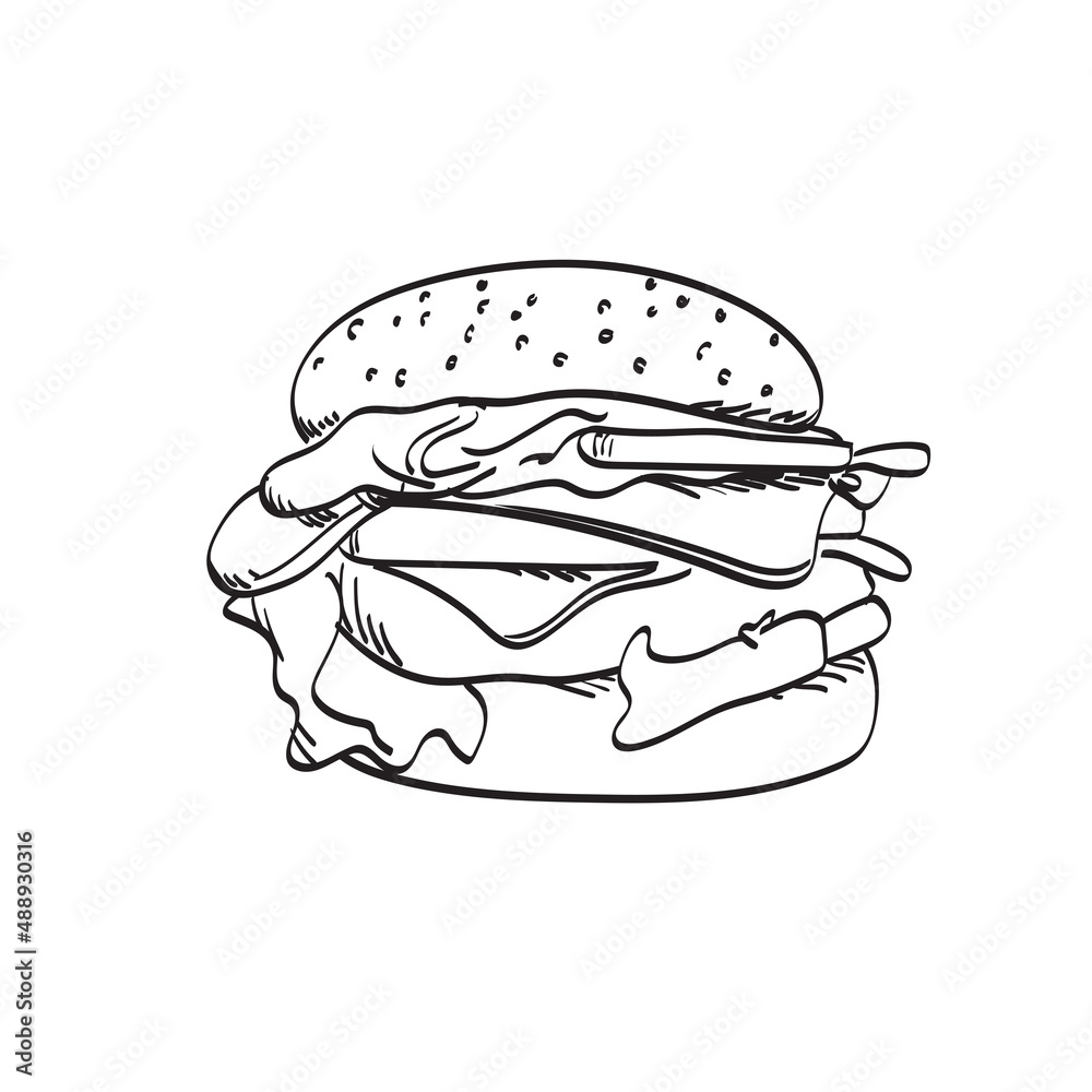 hamburger illustration vector hand drawn isolated on white background line art. hamburger illustration vector hand drawn isolated on white background line art.