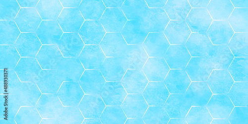 Abstract geometric honeycomb hexagon background on cloudy blue texture. Abstract colorful grunge blue background texture for construction  cover  card  decoration and design.