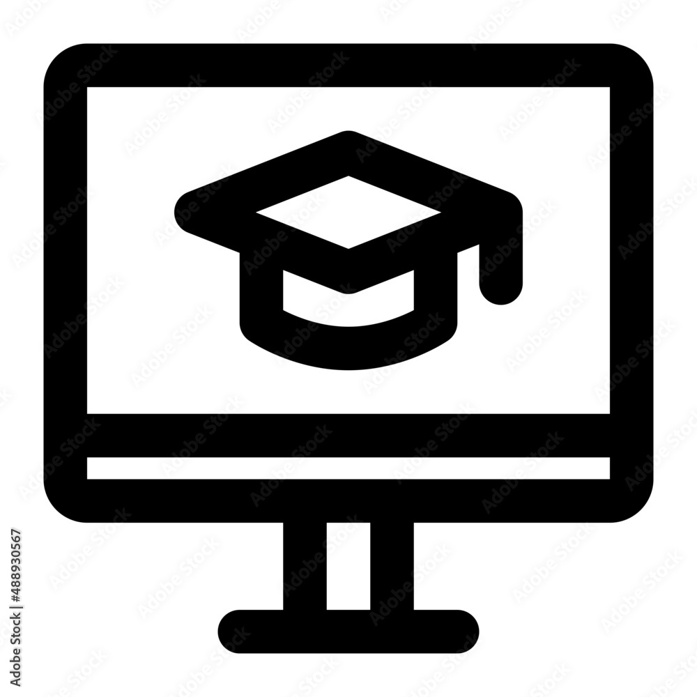 Online Learning On Computer Line Icon Vector Online Learning On Computer Line Icon Vector