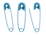 realistic collection of safety pin isolated on 

white background, safety pin with an open and 

closed shape in blue.