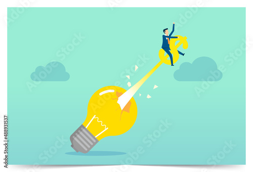 Leadership business challenge worker, seeking profit for the company, knowledge business education, light bulb