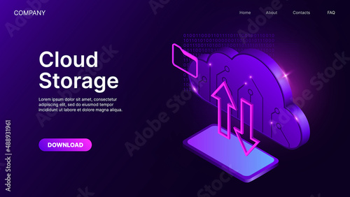 Cloud technology computing concept. Data Safety technologies. Isometric illustration for web page design. Vector illustration