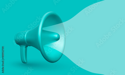 3d realistic plastic megaphone with bubble for social media marketing concept. Vector illustration