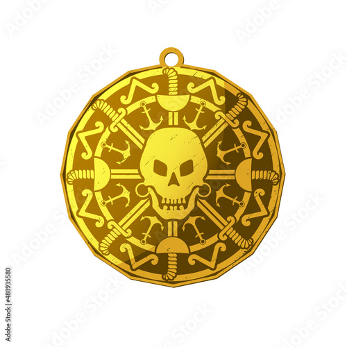 Golden pirate medallion vector illustration