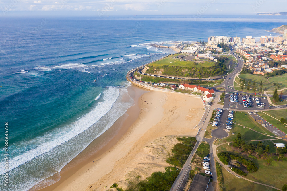 Aerial view of Nobbys Beach - Newcastle NSW Australia