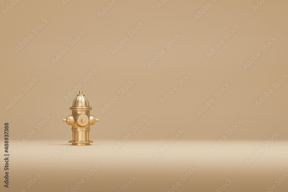 Golden fire hydrant isolated on white and beige background. 3d render
